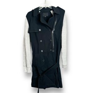 Alexander Wang Grey Fleece Sleeve Long Utility Black Trench Coat Women’s Size 8